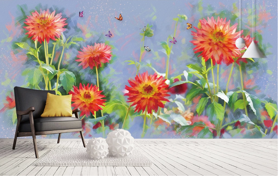 3D Red Chrysanthemum WC1831 Wall Murals