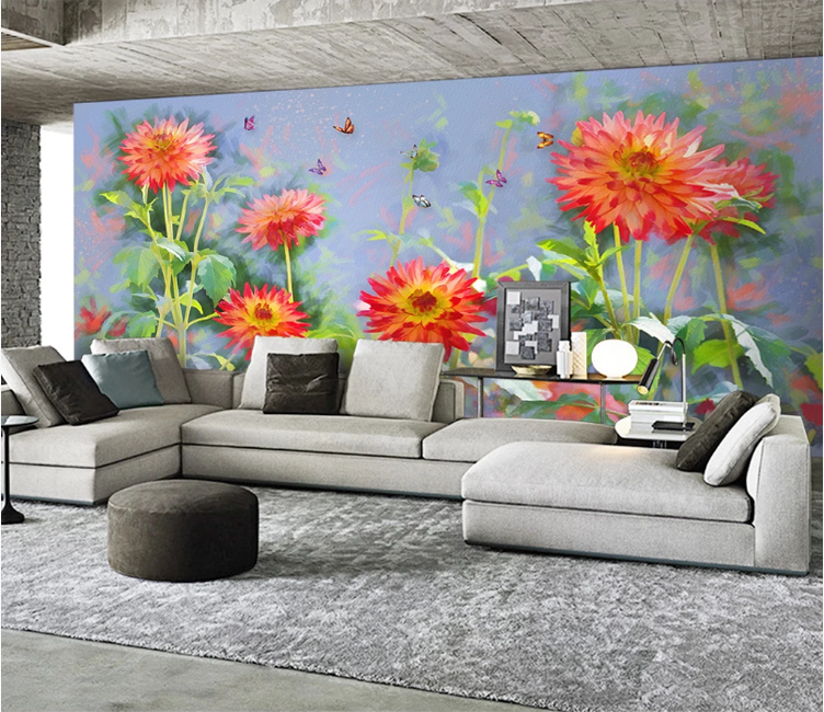 3D Red Chrysanthemum WC1831 Wall Murals