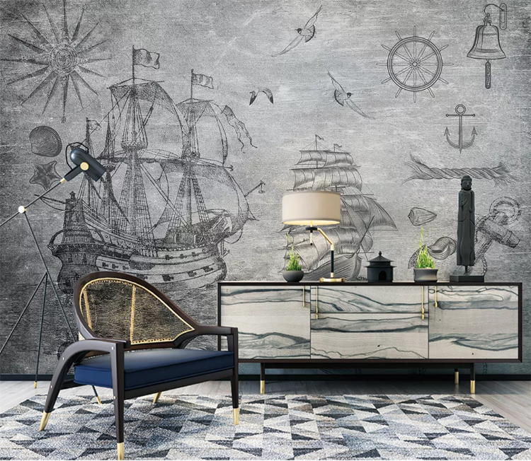 3D Steamship Painting WC1810 Wall Murals