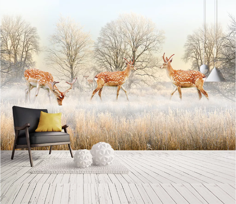 3D Sika Deer Grassland WC1763 Wall Murals