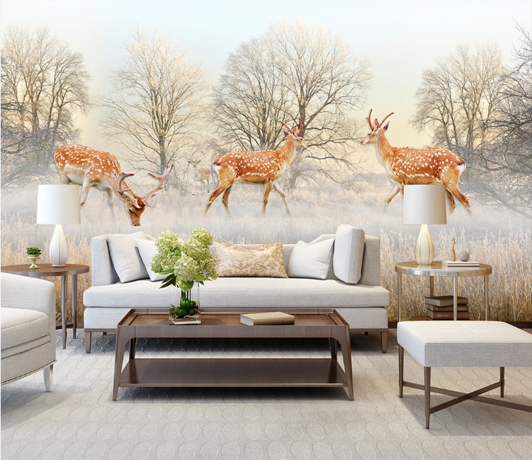 3D Sika Deer Grassland WC1763 Wall Murals