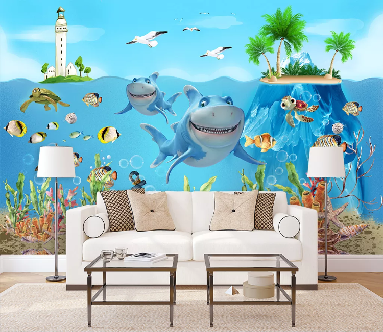 3D Shark Turtle WC1628 Wall Murals