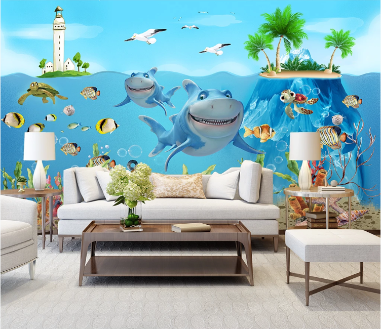 3D Shark Turtle WC1628 Wall Murals