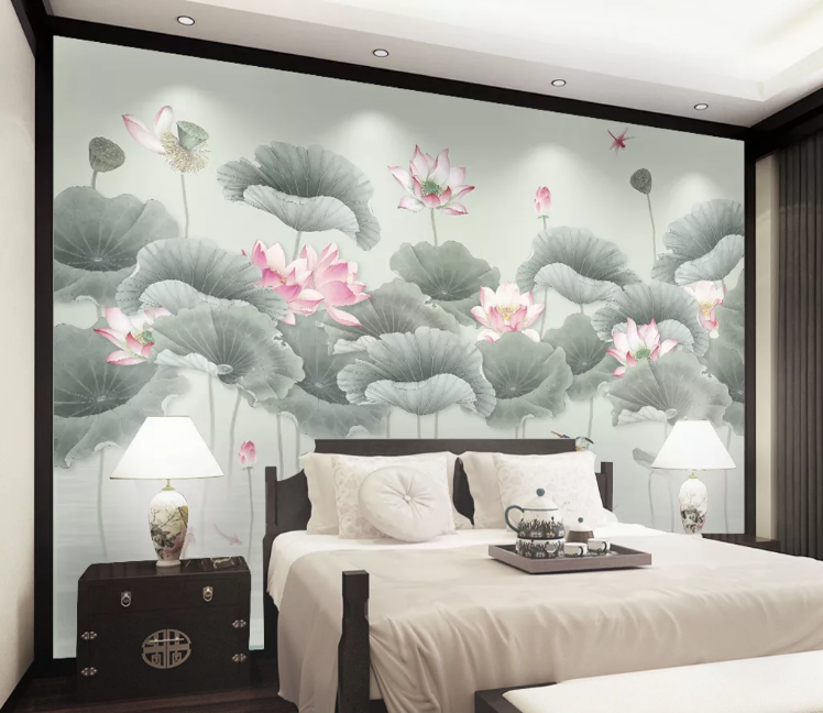 3D Lotus Goldfish Koi WC1028 Wall Murals