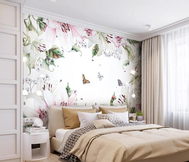 3D Butterfly Lily WC1097 Wall Murals