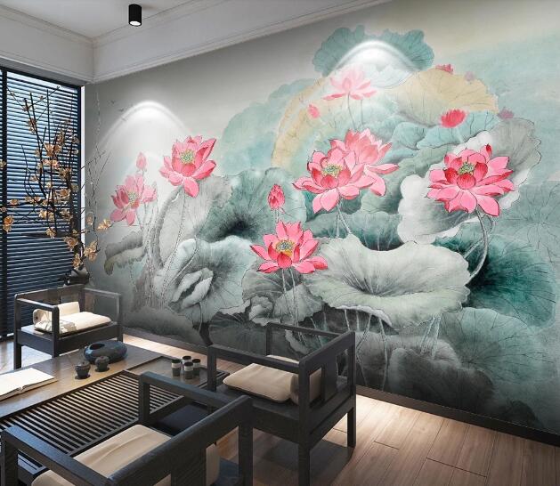 3D Red Lotus WC1093 Wall Murals