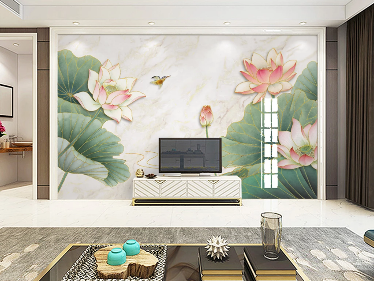 3D Lotus Leaf Koi WC988 Wall Murals