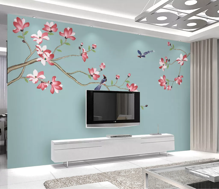 3D Blue Swallow Flower WC980 Wall Murals