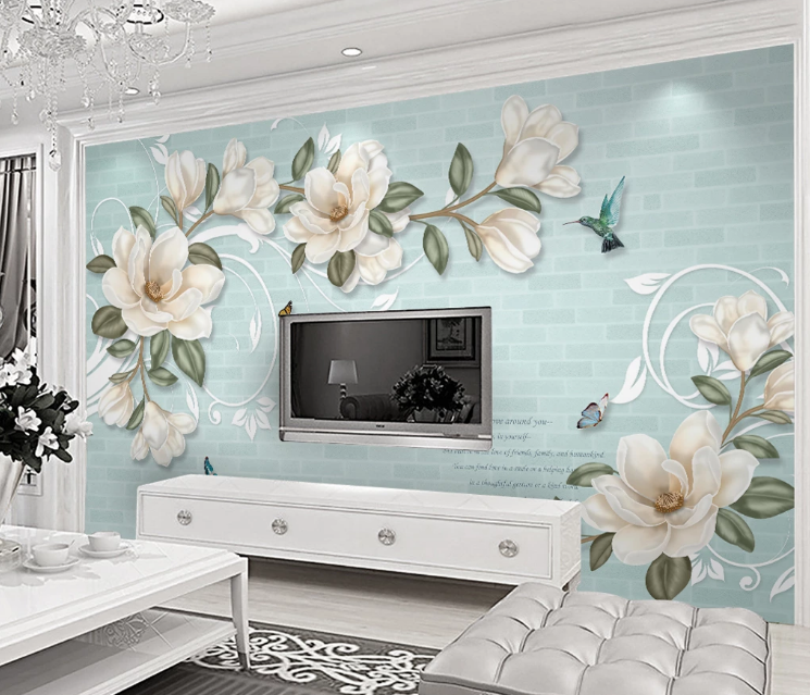 3D White Flower Bird WC769 Wall Murals