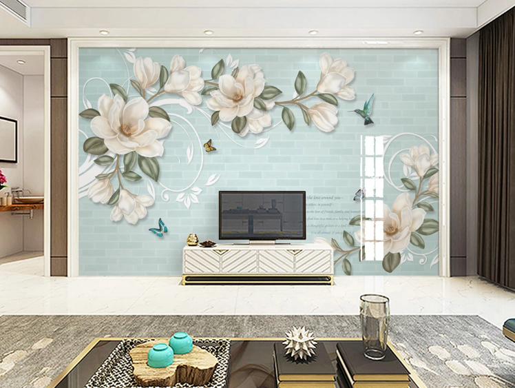 3D White Flower Bird WC769 Wall Murals