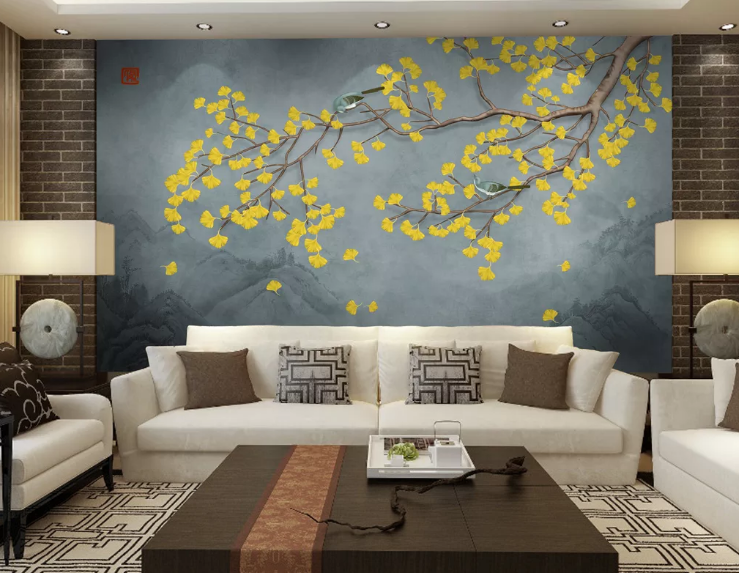 3D Yellow Leaves WC669 Wall Murals