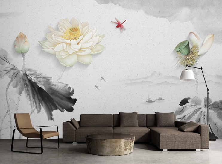 3D Dragonfly Lotus WC426 Wall Murals