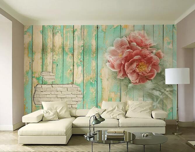 3D Green Wall Peony WC189 Wall Murals