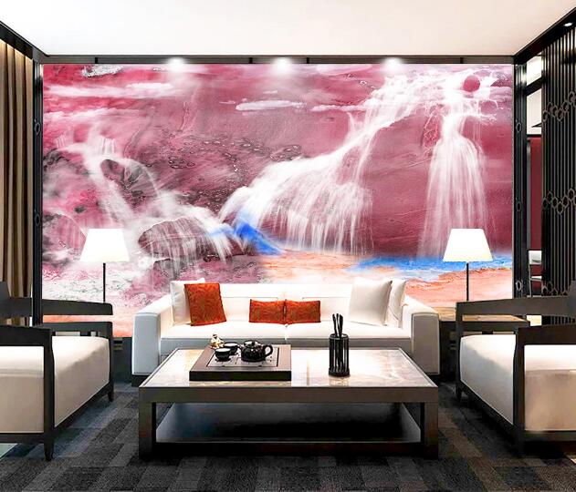 3D Red Waterfall WC2373 Wall Murals