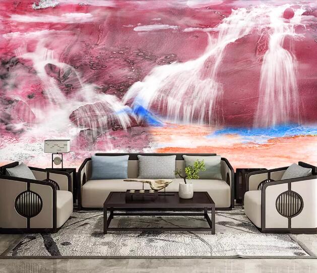 3D Red Waterfall WC2373 Wall Murals