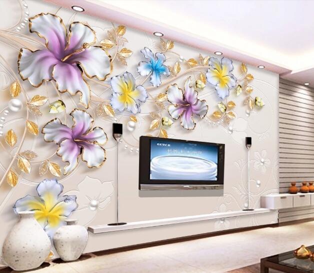 3D Purple Flower WC960 Wall Murals