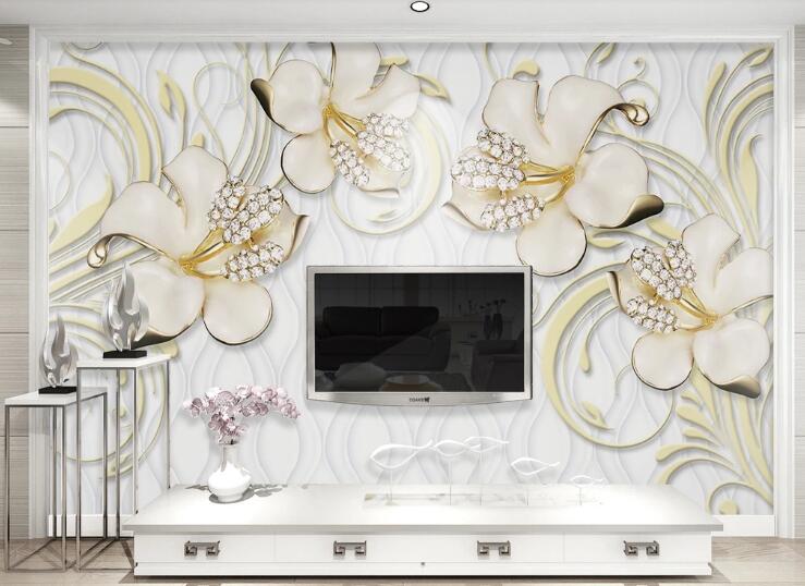 3D White Flower WC745 Wall Murals