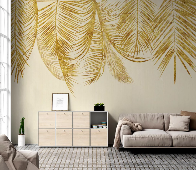 3D Golden Leaves WC2676 Wall Murals