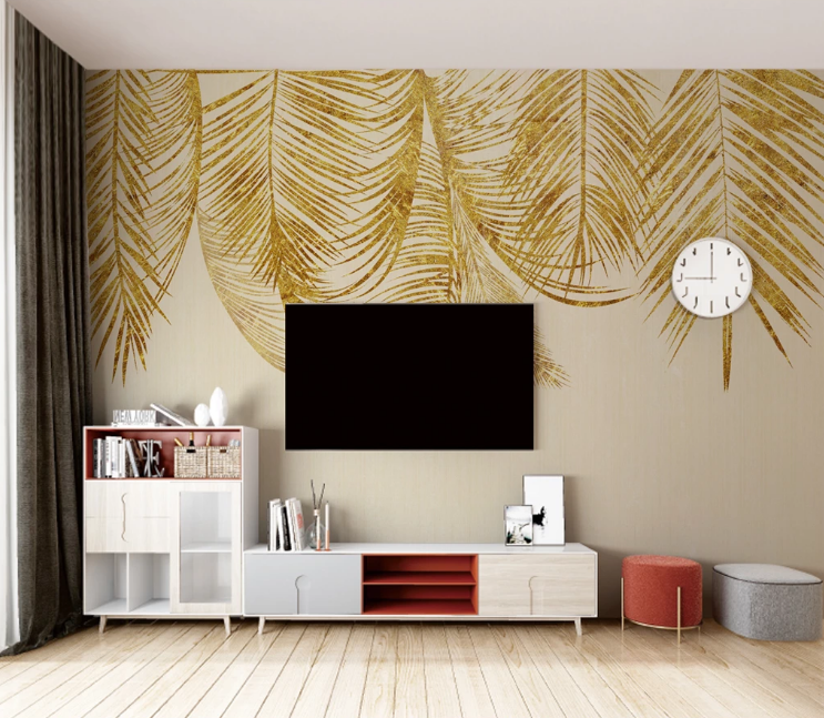 3D Golden Leaves WC2676 Wall Murals