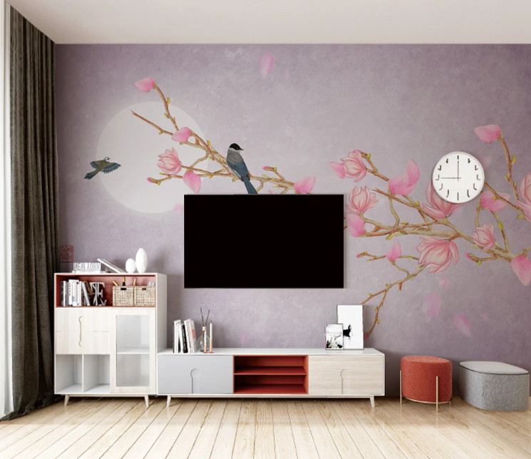 3D Moon Pink Flower WC2476 Wall Murals