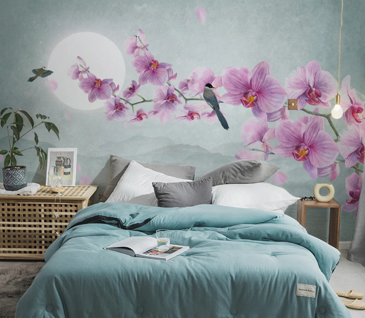 3D Moon Bird Plum WC2472 Wall Murals