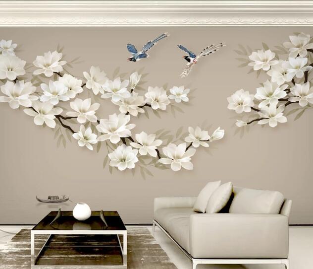 3D White Flower WC2777 Wall Murals