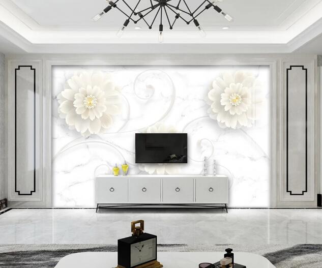 3D White Jade Flower WC2526 Wall Murals