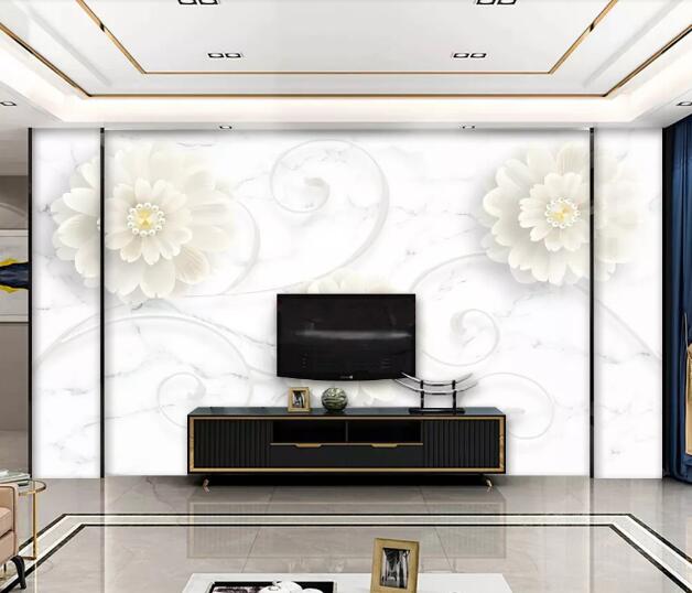 3D White Jade Flower WC2526 Wall Murals