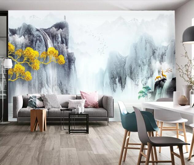 3D Lake Deer Tree WC2171 Wall Murals