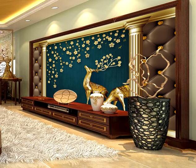 3D Golden Deer WC1741 Wall Murals