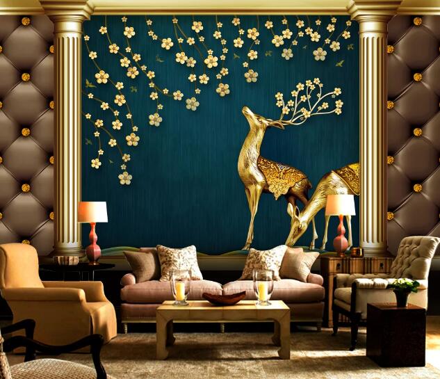 3D Golden Deer WC1741 Wall Murals