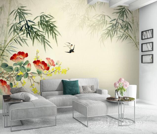 3D Swallow Flower WC1371 Wall Murals