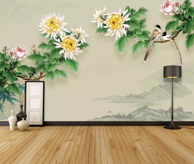 3D Chrysanthemum Bird WC1121 Wall Murals