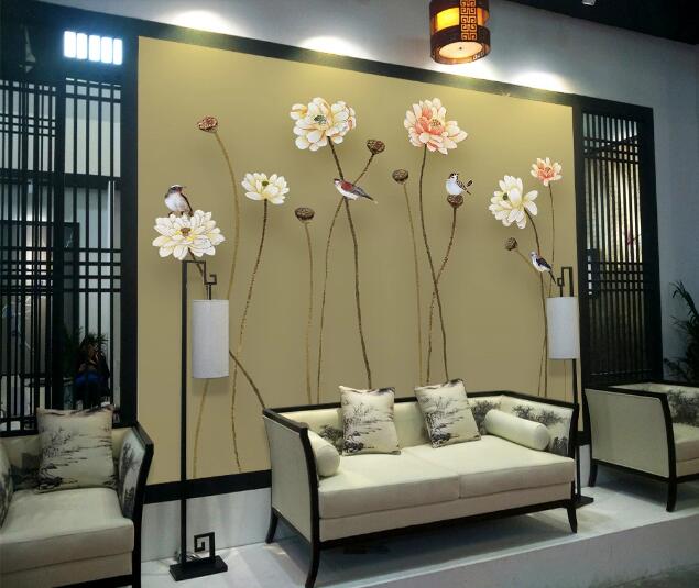 3D Lotus Bird WC1110 Wall Murals