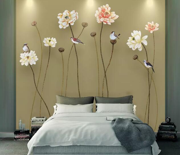 3D Lotus Bird WC1110 Wall Murals