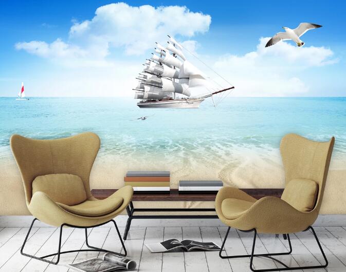 3D Steamer Beach WC379 Wall Murals