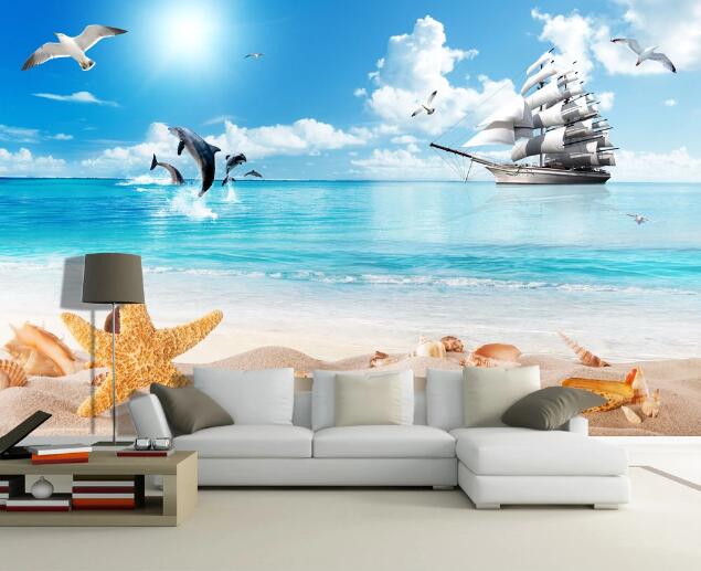 3D Seagull Dolphin WC197 Wall Murals