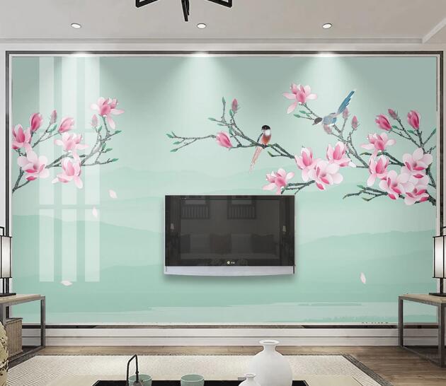 3D Pink Petal Bird WC2571 Wall Murals