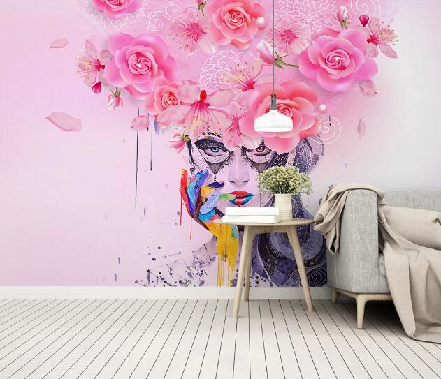 3D Woman Rose WC1052 Wall Murals