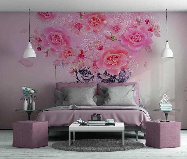 3D Woman Rose WC1052 Wall Murals