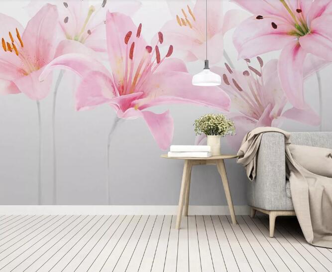 3D Pink Tulip WC1038 Wall Murals