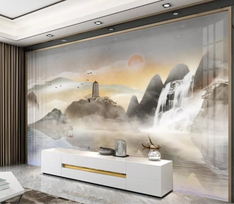 3D Waterfall Tower WC2703 Wall Murals