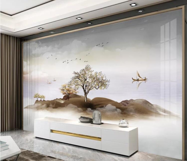 3D Tree Boat WC2692 Wall Murals