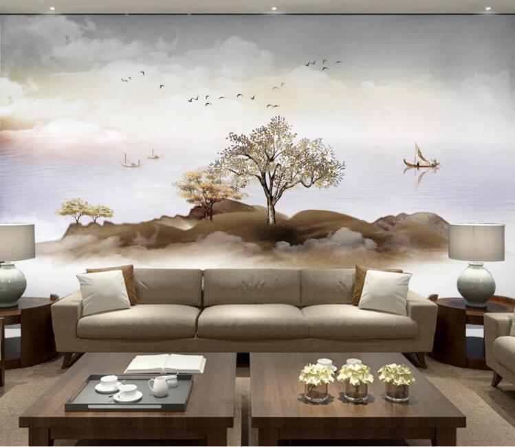 3D Tree Boat WC2692 Wall Murals