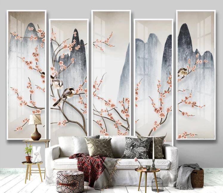 3D Bird Plum Mountain WC2662 Wall Murals