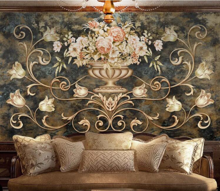 3D Metal Vase Roses WC2407 Wall Murals