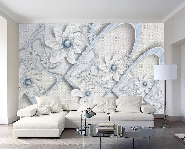 3D White Bead Flower WC216 Wall Murals