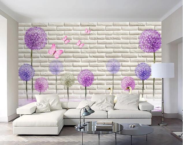 3D Violet Swan WC214 Wall Murals