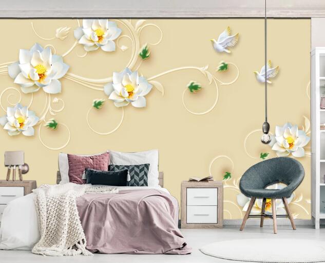 3D White Lotus  WC1220 Wall Murals