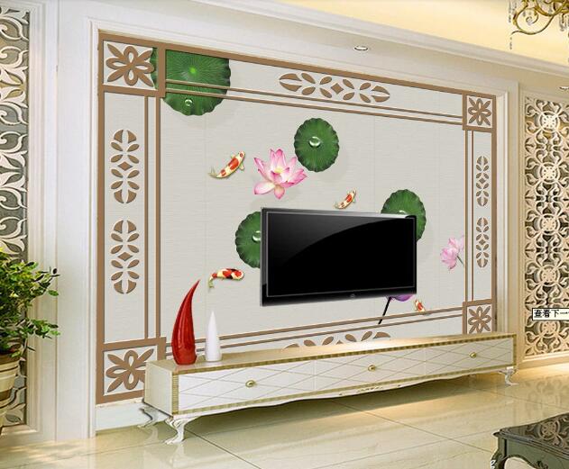 3D Goldfish Lotus Leaf WC1208 Wall Murals